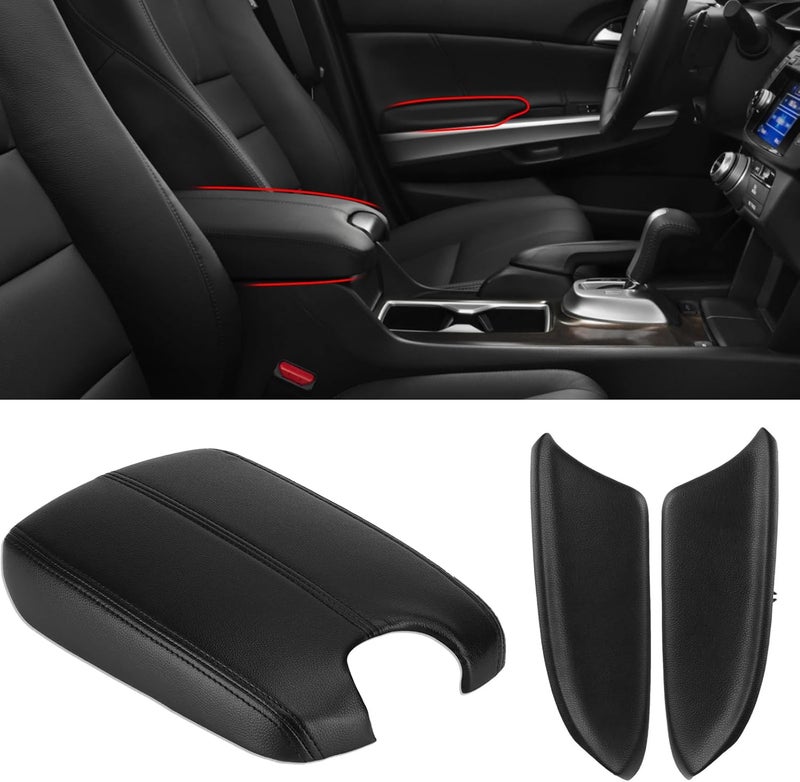 APESER Compatible with Honda Accord Sedan 2008-2012 Center Console Cover & Front Door Panels Armrest Replacement,Leather Front Door Panel Lids Armrest Cover Set for Accord EX/EX-L/LX/LX-P/SE(Black) - Image 1